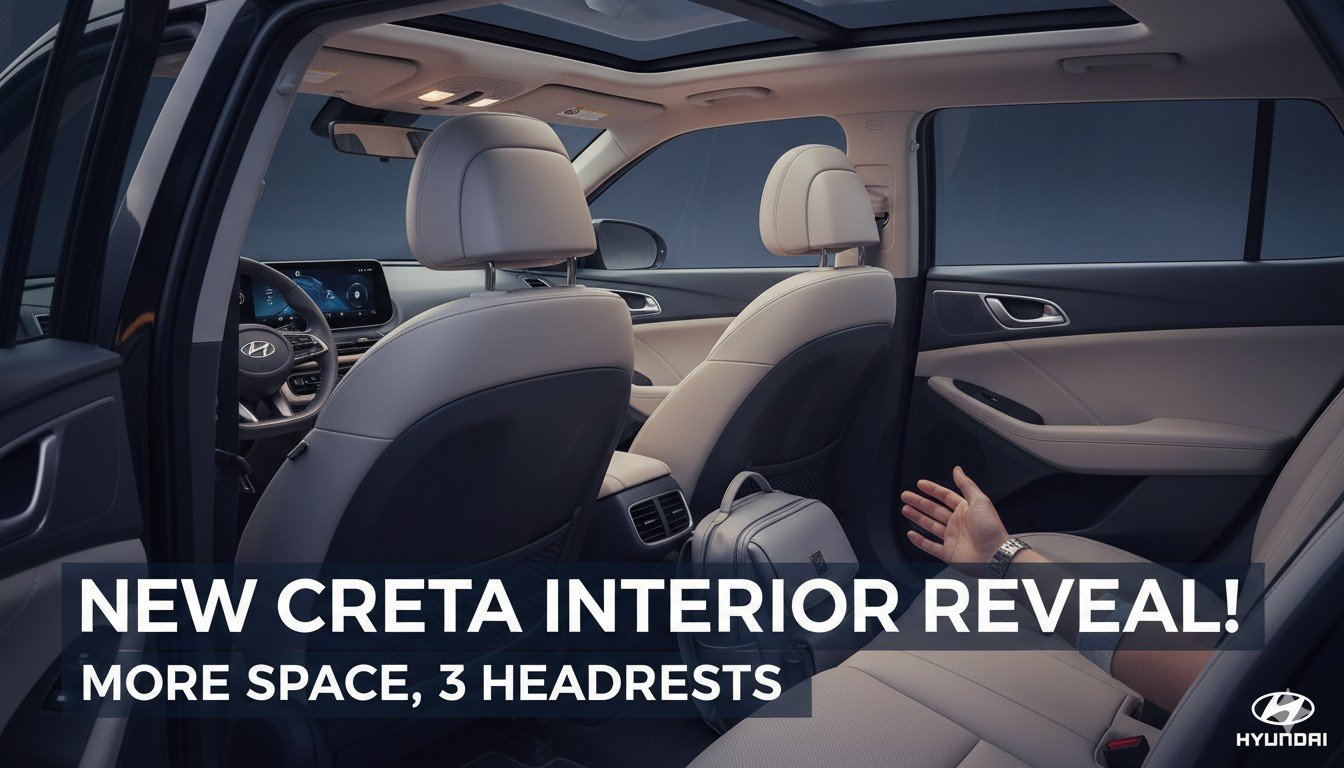 नई जनरेशन Hyundai Creta का स्पेशियस रियर इंटीरियर विथ एडजस्टेबल हेडरेस्ट्स.