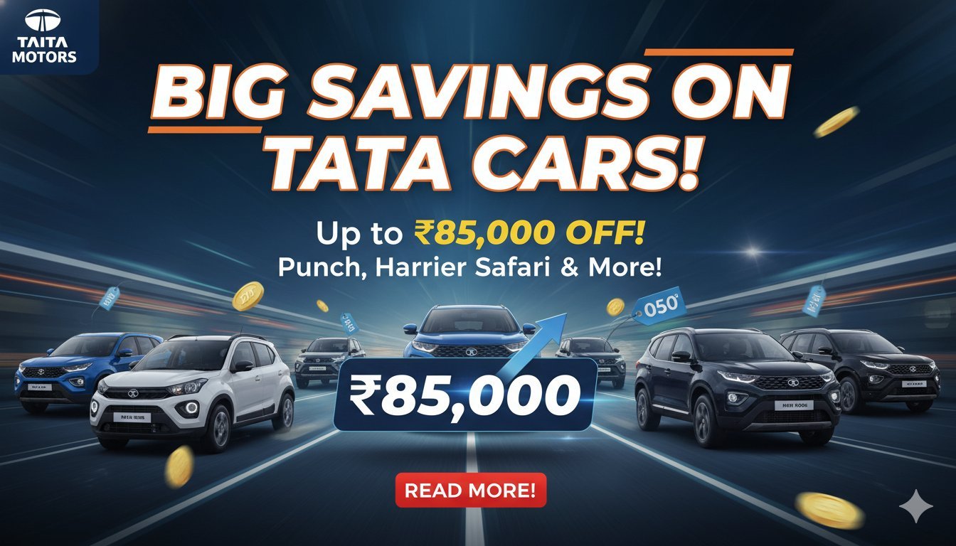 Tata cars lineup with discount offers on Punch, Harrier, and Safari