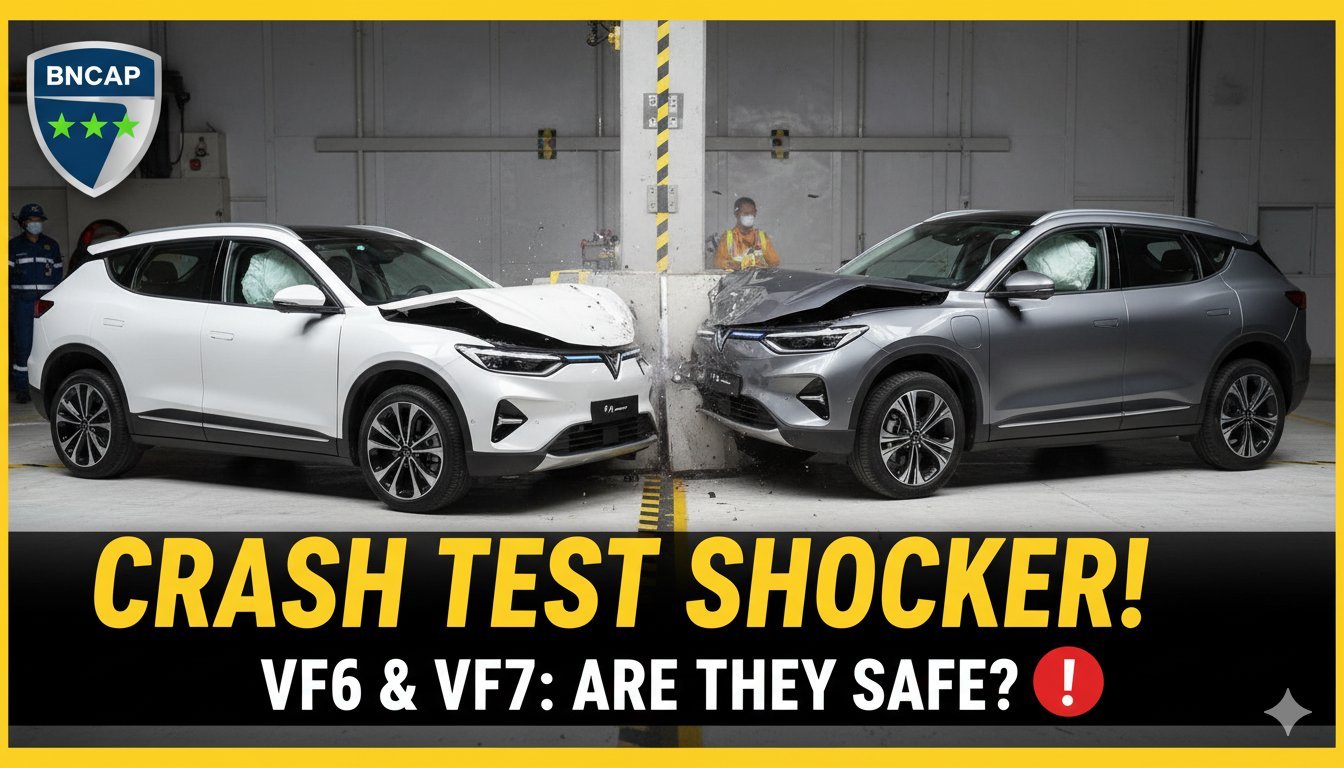 VinFast VF6 और VF7 इलेक्ट्रिक SUV का BNCAP क्रैश टेस्ट दृश्य