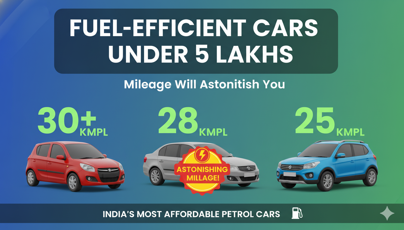 पांच लाख से कम कीमत वाली पेट्रोल कारों का कलेक्शन, जिसमें Alto K10 और Kwid दिख रही हैं