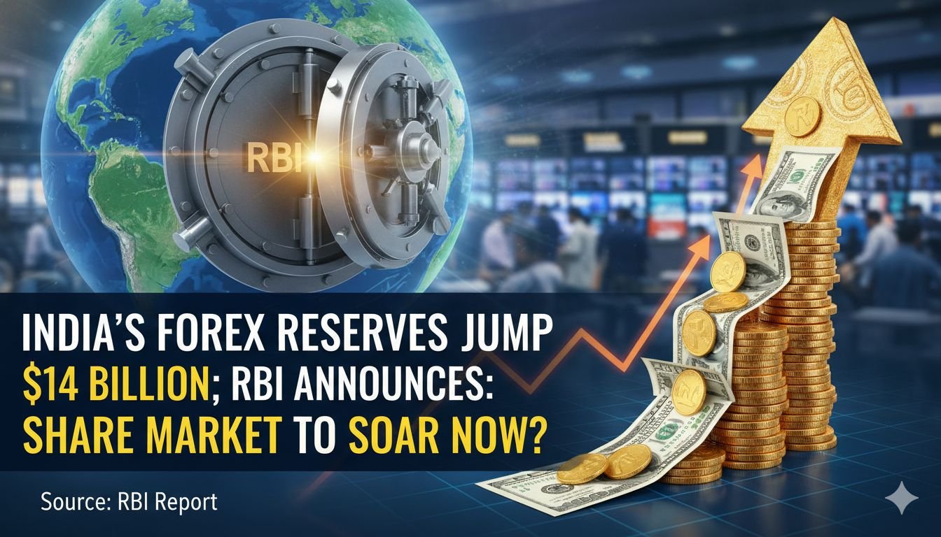 भारत का विदेशी मुद्रा भंडार और RBI लोगो के साथ डॉलर नोट्स का ग्राफिकल प्रतिनिधित्व।