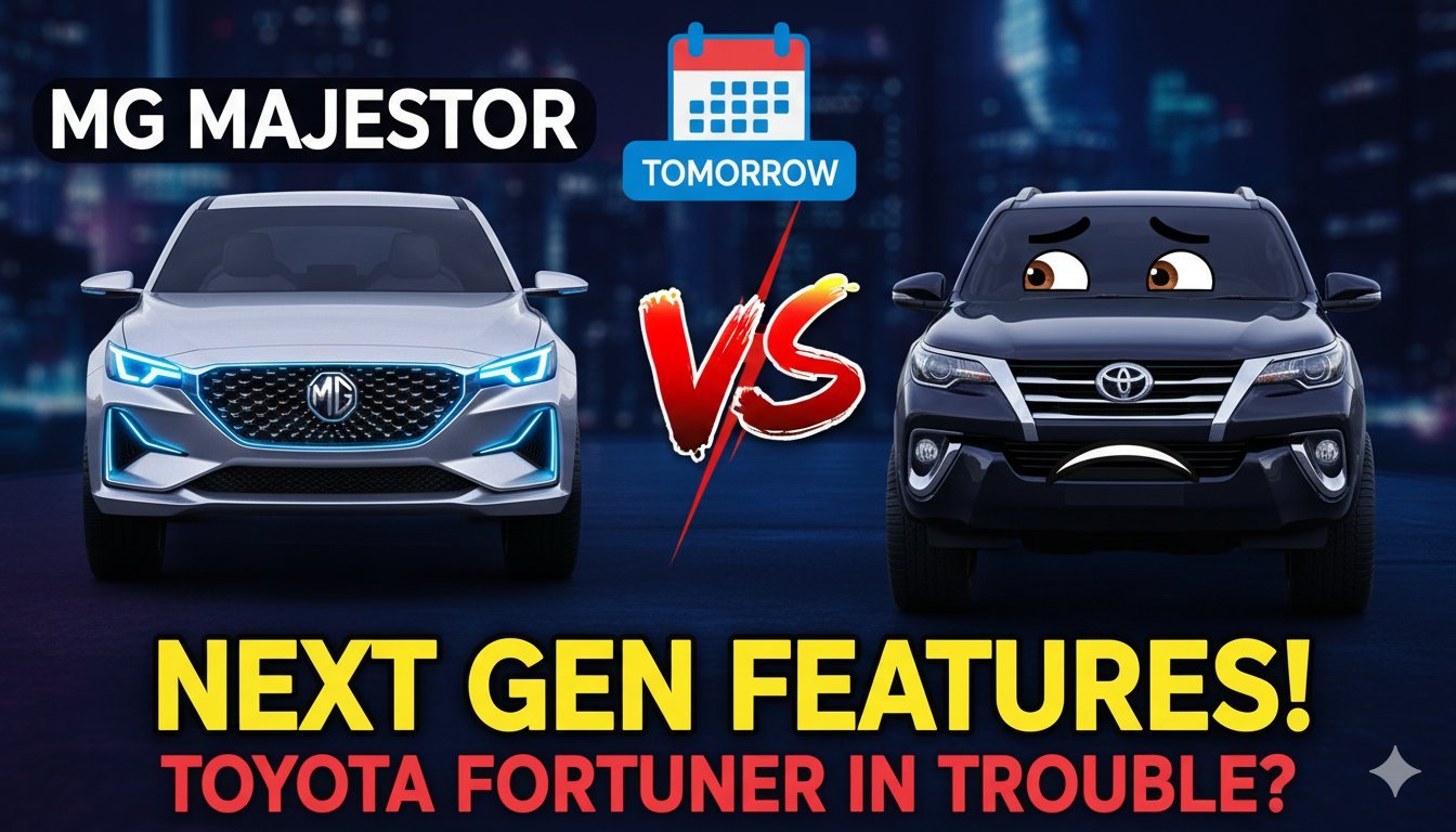 MG Majestor SUV front view with bold grille and LED headlights, upcoming Toyota Fortuner rival launching in India