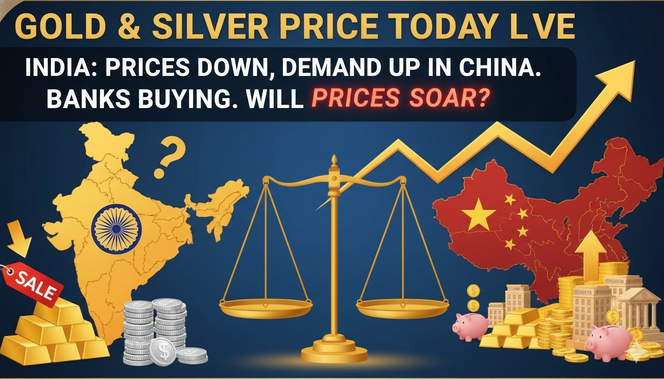 Alt Text for featured image : भारत में सोना चांदी की कीमतें आज लाइव अपडेट, गोल्ड बार और सिक्के दिखाते हुए