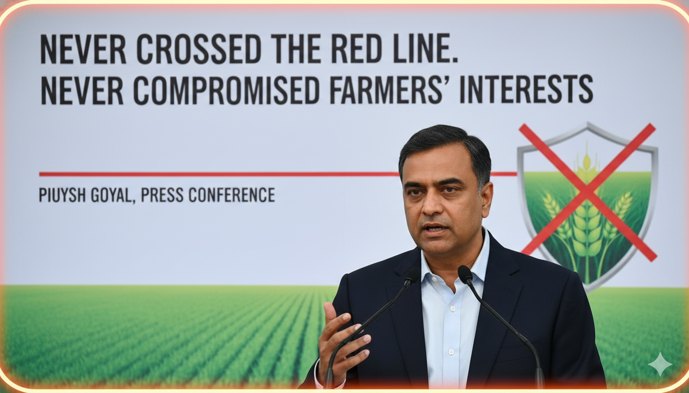 पीयूष गोयल प्रेस कॉन्फ्रेंस में बोलते हुए