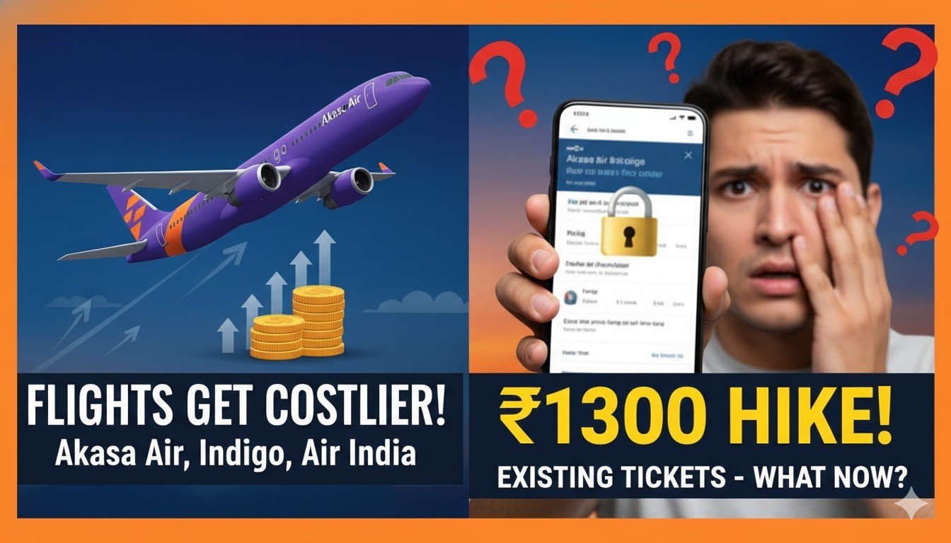 अकासा एयर का विमान उड़ान भरते हुए, फ्यूल सरचार्ज के कारण टिकट महंगी होने की खबर